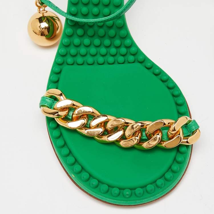مملوكة مسبقًا Bottega Veneta Green Leather Dot Embellished Leather Sandals Size 38