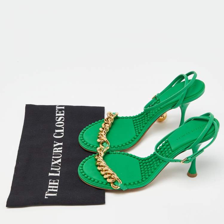 مملوكة مسبقًا Bottega Veneta Green Leather Dot Embellished Leather Sandals Size 38