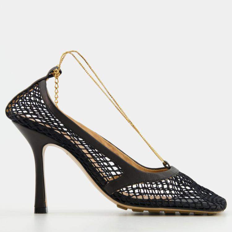 Bottega Veneta Black Chain-trimmed Mesh Heels Size 37 Bottega Veneta ...