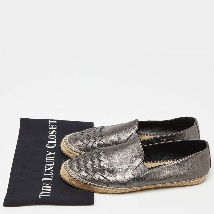 Pre Owned Bottega Veneta Metallic Leather Espadrille Flats Size 39