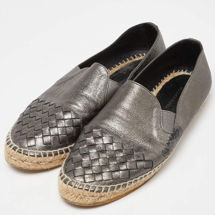 Pre Owned Bottega Veneta Metallic Leather Espadrille Flats Size 39