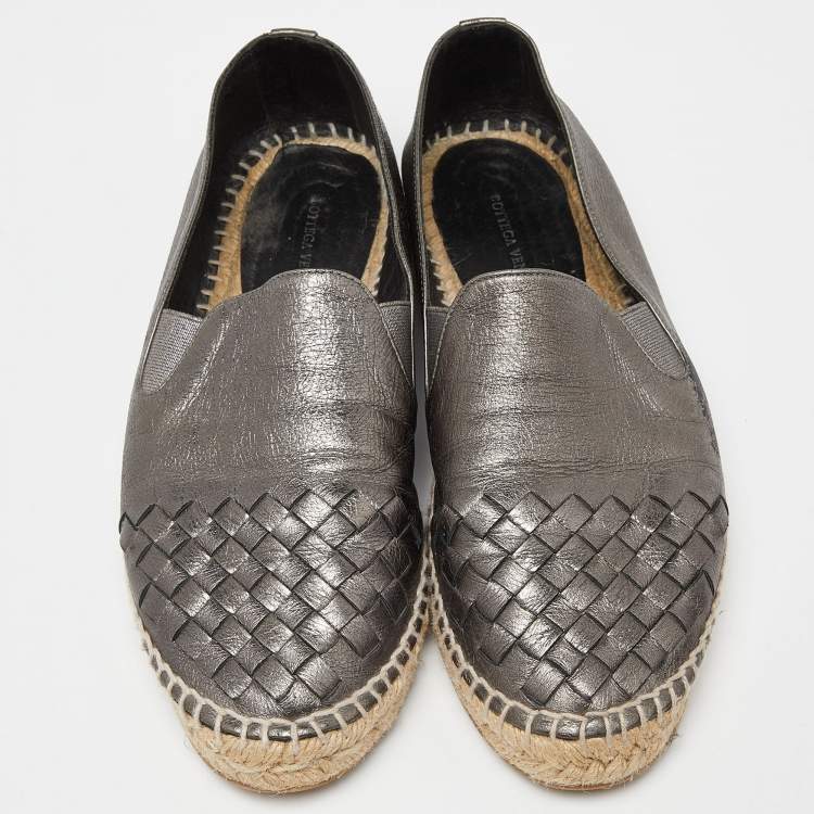 Pre Owned Bottega Veneta Metallic Leather Espadrille Flats Size 39