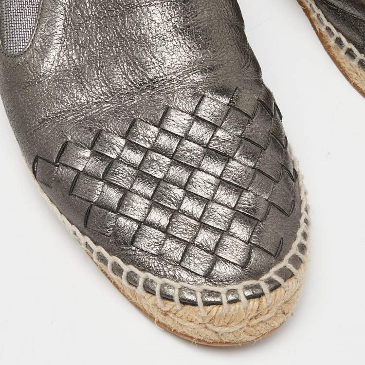 Pre Owned Bottega Veneta Metallic Leather Espadrille Flats Size 39