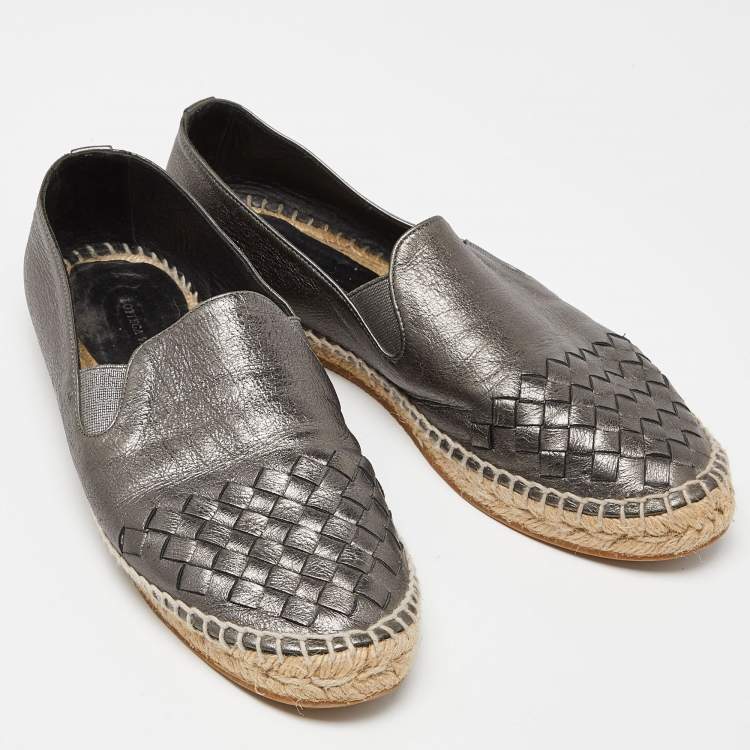 Pre Owned Bottega Veneta Metallic Leather Espadrille Flats Size 39