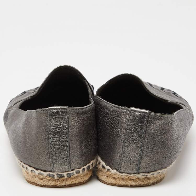 Pre Owned Bottega Veneta Metallic Leather Espadrille Flats Size 39