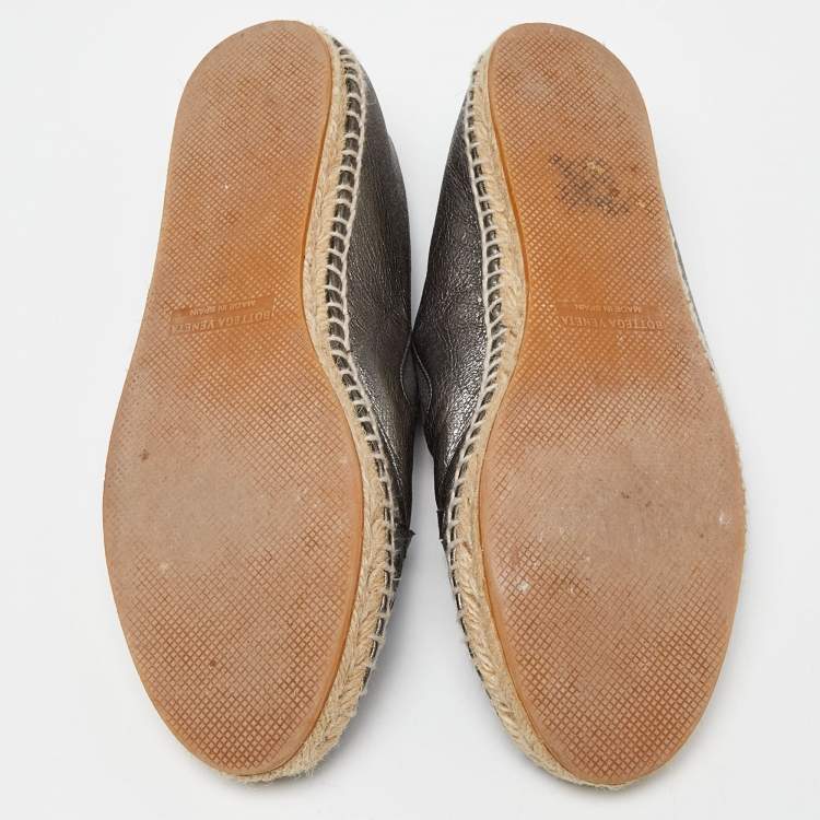 Pre Owned Bottega Veneta Metallic Leather Espadrille Flats Size 39
