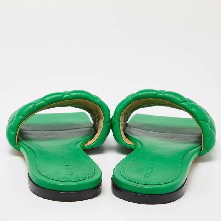 Pre Owned Bottega Veneta Green Padded Leather Flat Slides Size 41