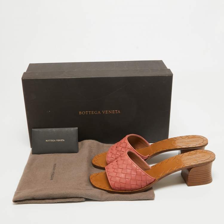 Pre Owned Bottega Veneta Pink Intrecciato Leather Ravello Slides Size 37 