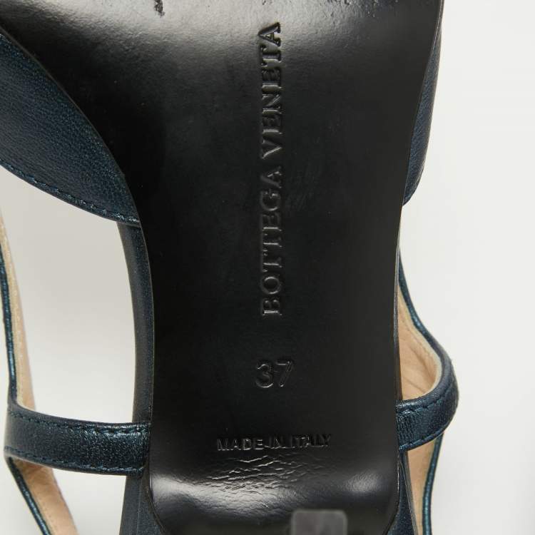 Pre Owned Bottega Veneta Metallic Two Tone Leather Slingback Pumps Size 37