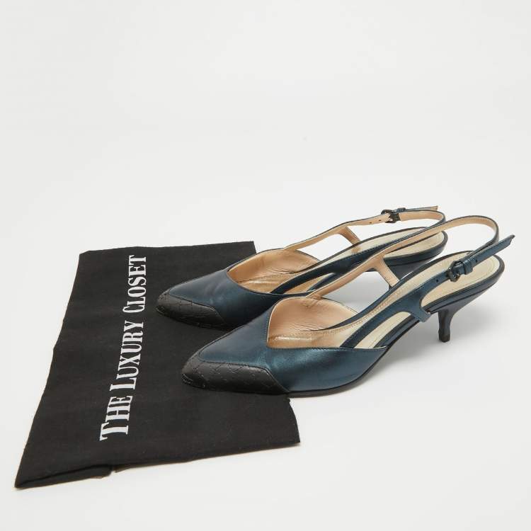 Pre Owned Bottega Veneta Metallic Two Tone Leather Slingback Pumps Size 37