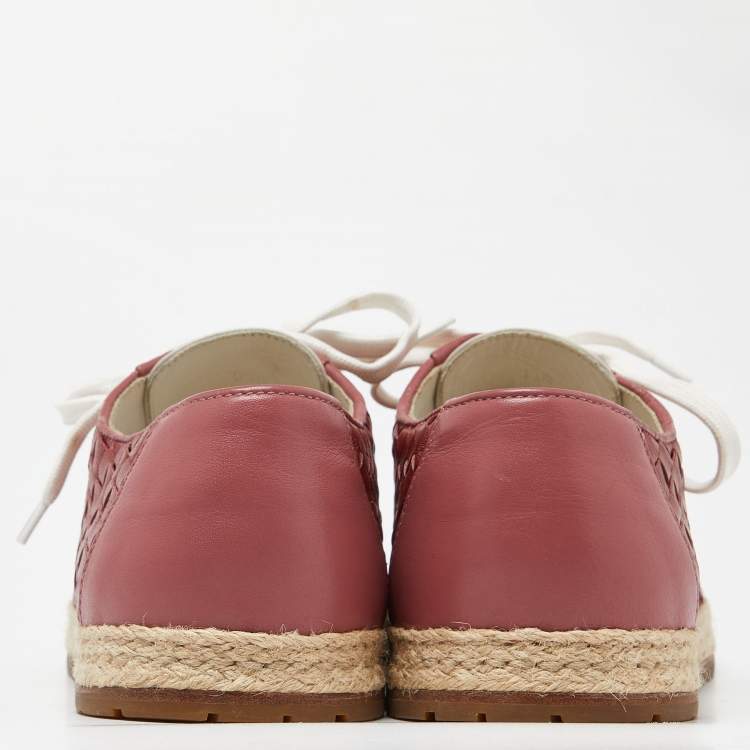 Pre Owned Bottega Veneta Tri Color Intrecciato Leather And Suede Cap Toe Espadrille Low Top Sneakers Size 39.5