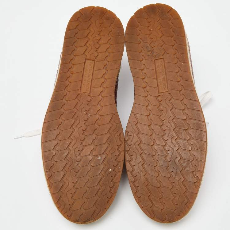 Pre Owned Bottega Veneta Tri Color Intrecciato Leather And Suede Cap Toe Espadrille Low Top Sneakers Size 39.5