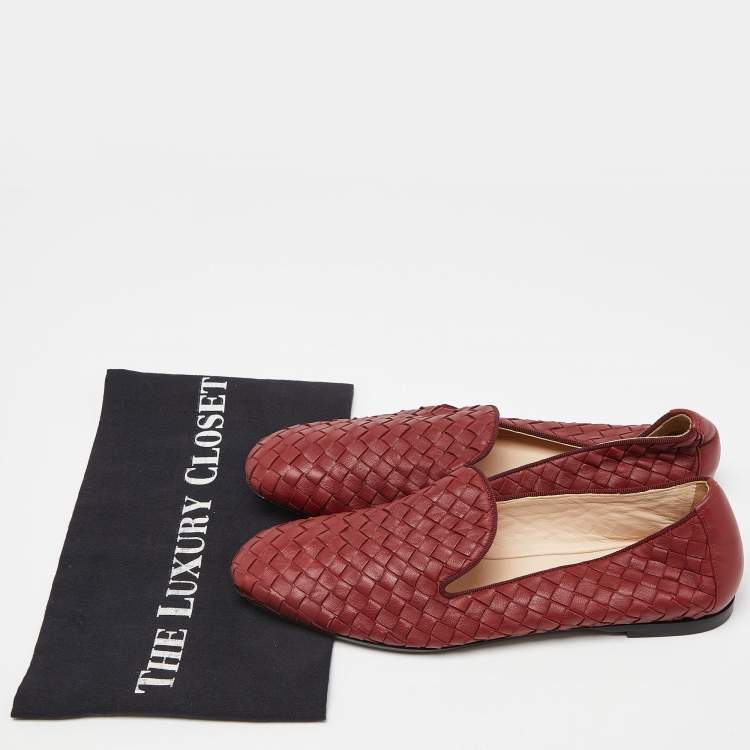 Pre Owned Bottega Veneta Red Intrecciato Leather Smoking Slippers Size 37.5