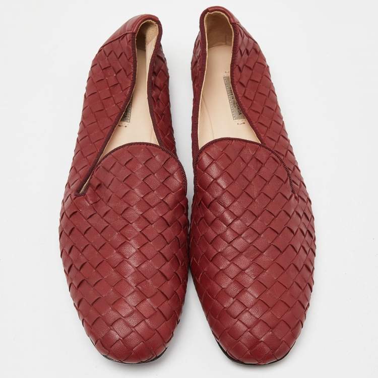 Pre Owned Bottega Veneta Red Intrecciato Leather Smoking Slippers Size 37.5