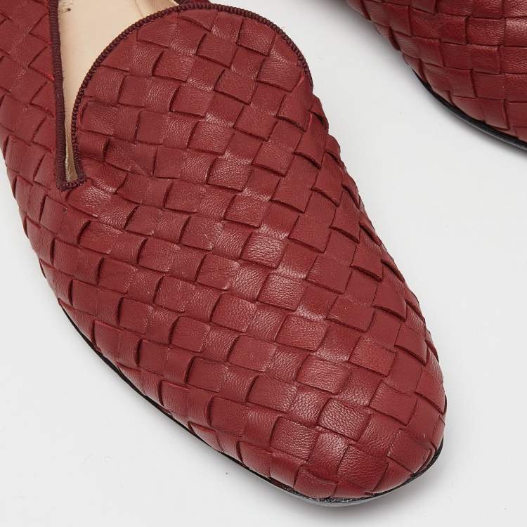 Pre Owned Bottega Veneta Red Intrecciato Leather Smoking Slippers Size 37.5