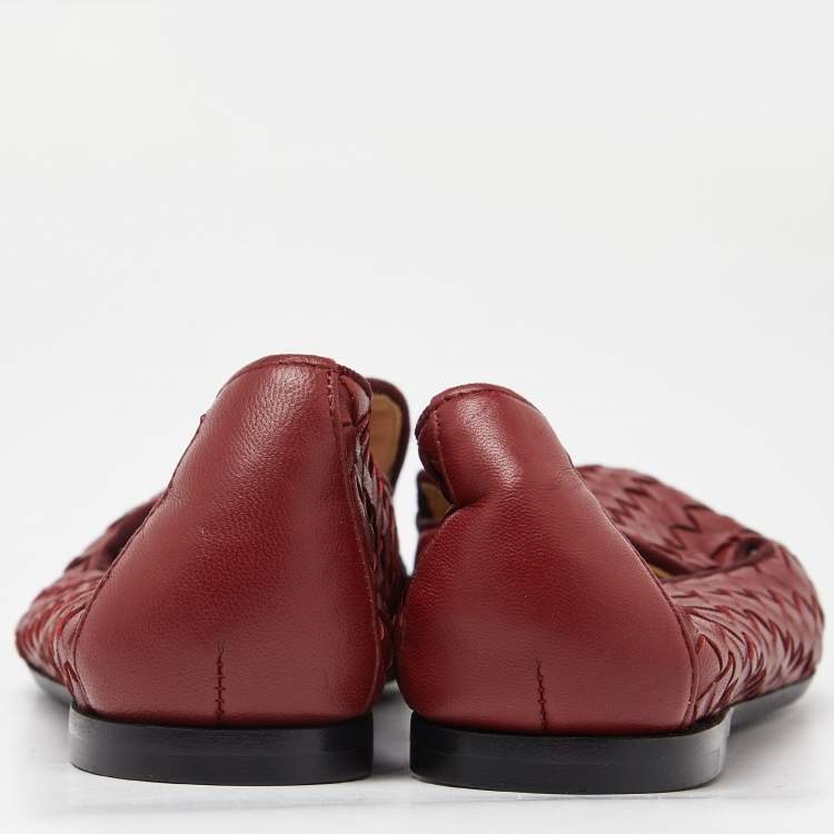 Pre Owned Bottega Veneta Red Intrecciato Leather Smoking Slippers Size 37.5