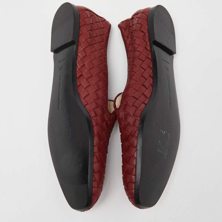 Pre Owned Bottega Veneta Red Intrecciato Leather Smoking Slippers Size 37.5