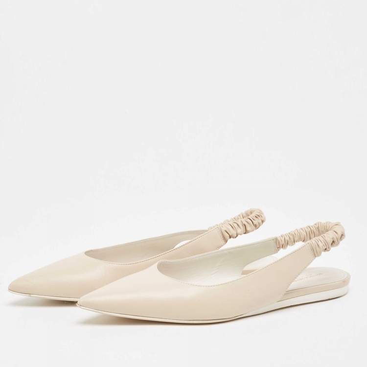 Pre Owned Bottega Veneta Cream Leather Pointed Toe Slingback Flats Size 41 