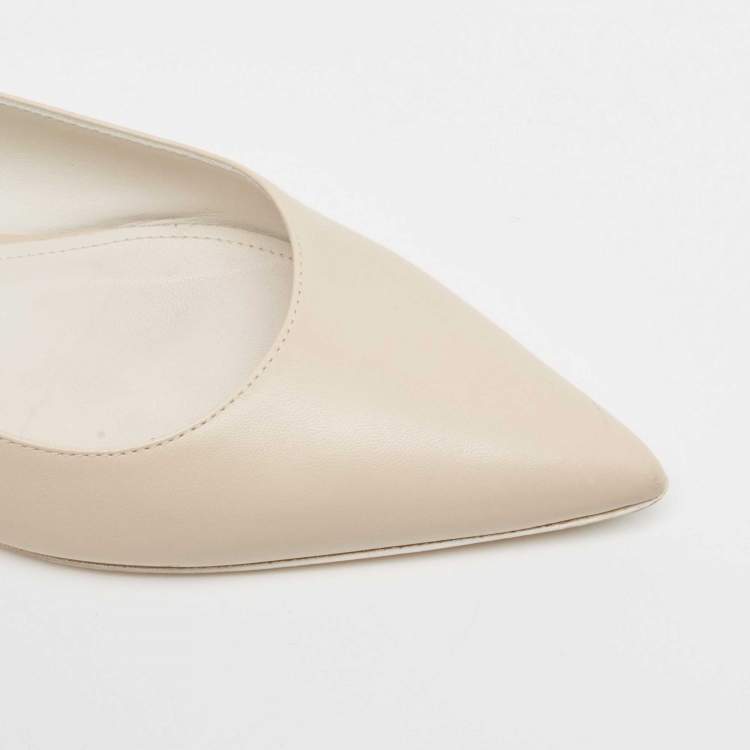 Pre Owned Bottega Veneta Cream Leather Pointed Toe Slingback Flats Size 41 