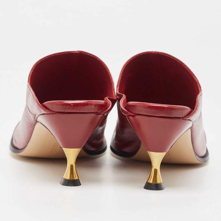 مملوكة مسبقًا Bottega Veneta Burgundy Leather Stretch Mules Size 40