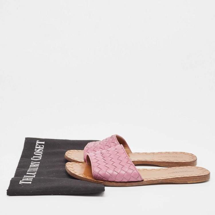 Pre Owned Bottega Veneta Purple Intrecciato Leather Flat Slides Size 36