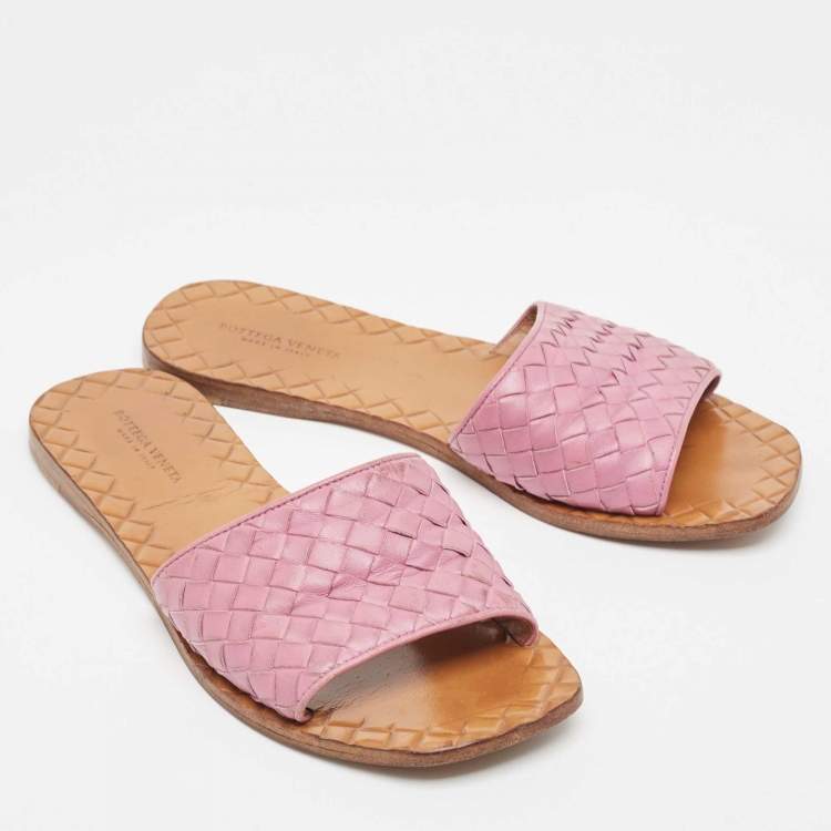 Pre Owned Bottega Veneta Purple Intrecciato Leather Flat Slides Size 36