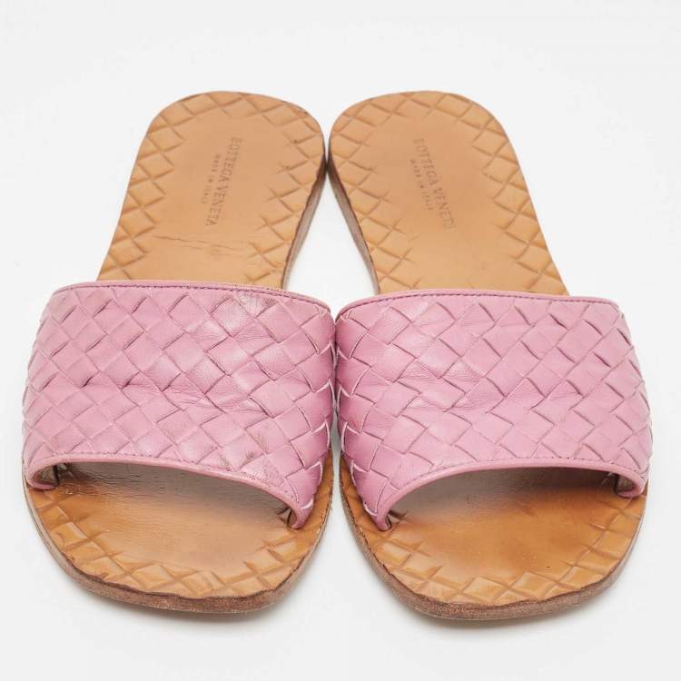 Pre Owned Bottega Veneta Purple Intrecciato Leather Flat Slides Size 36