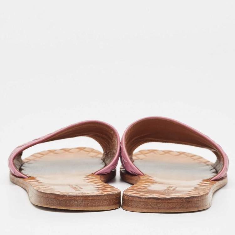 Pre Owned Bottega Veneta Purple Intrecciato Leather Flat Slides Size 36