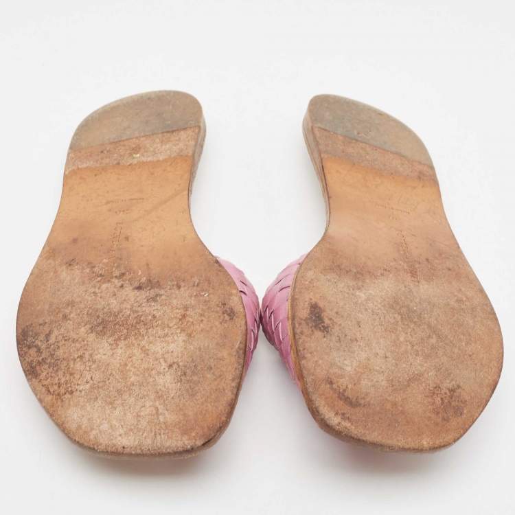 Pre Owned Bottega Veneta Purple Intrecciato Leather Flat Slides Size 36