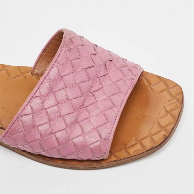 Pre Owned Bottega Veneta Purple Intrecciato Leather Flat Slides Size 36