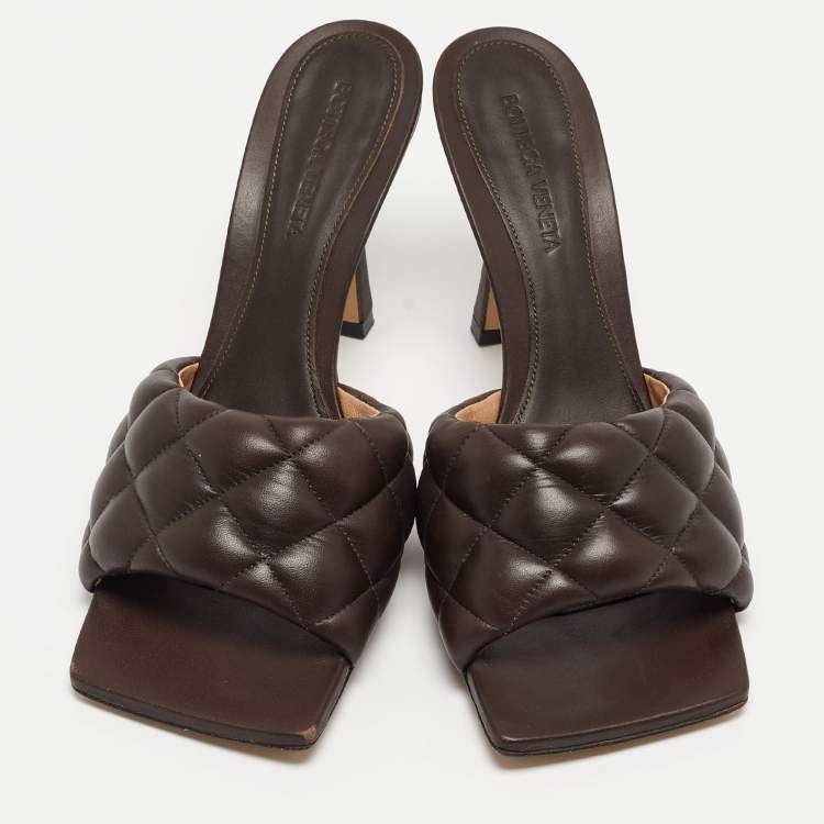 Pre Owned Bottega Veneta Brown Leather Lido Slides Size 39 