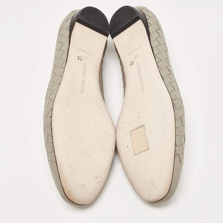 Pre Owned Bottega Veneta Grey Intrecciato Leather Ballet Flats Size 36