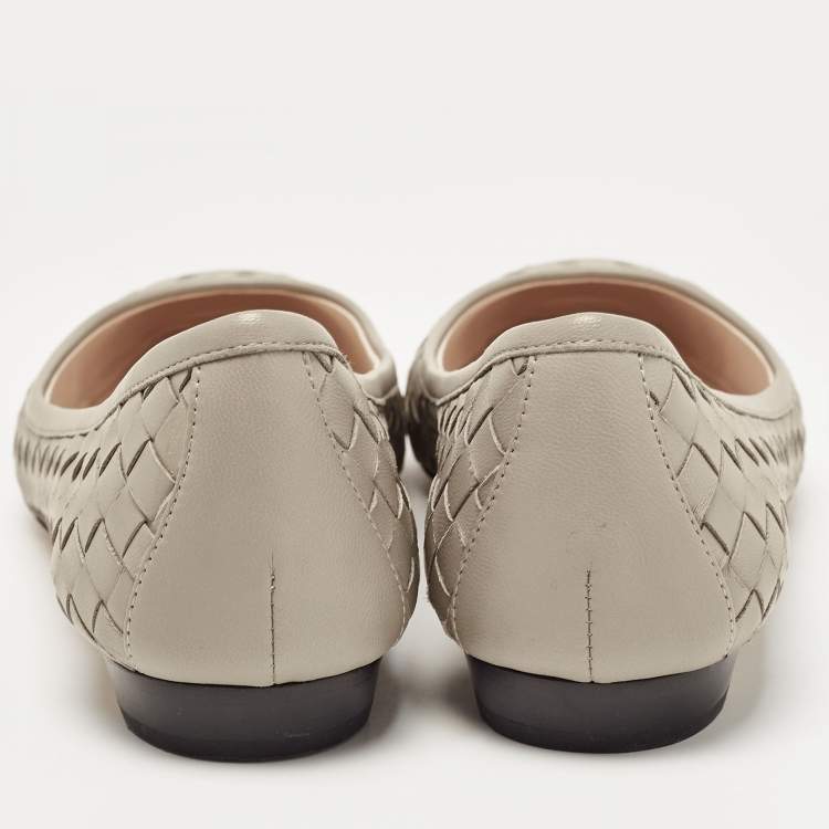 Pre Owned Bottega Veneta Grey Intrecciato Leather Ballet Flats Size 36