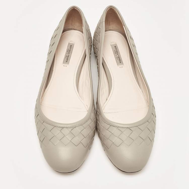 Pre Owned Bottega Veneta Grey Intrecciato Leather Ballet Flats Size 36