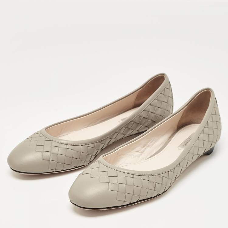 Pre Owned Bottega Veneta Grey Intrecciato Leather Ballet Flats Size 36