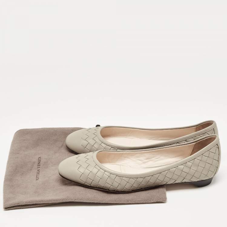 Pre Owned Bottega Veneta Grey Intrecciato Leather Ballet Flats Size 36