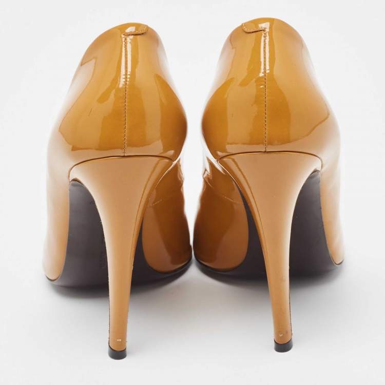 Pre Owned Bottega Veneta Brown Patent Leather Peep Toe Pumps Size 40