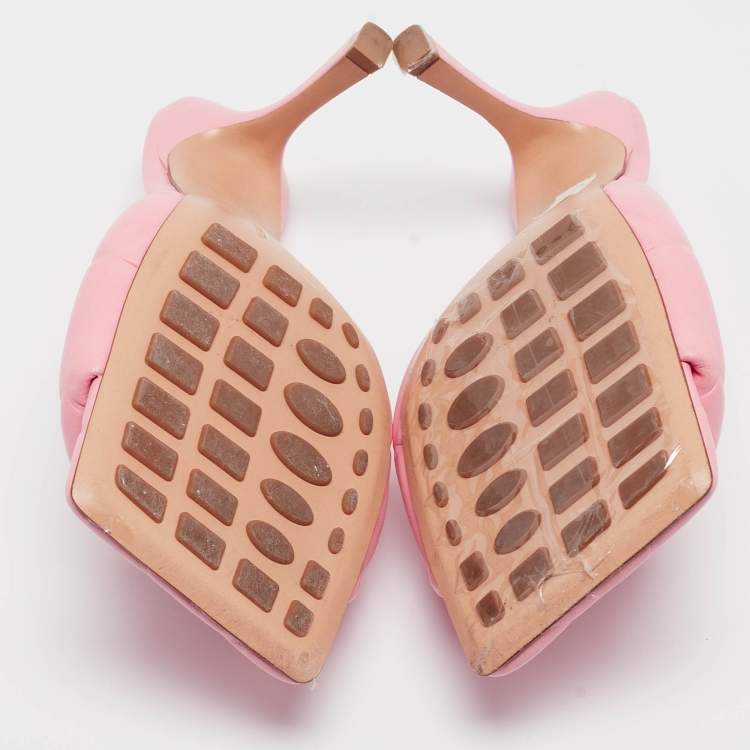 Pre Owned Bottega Veneta Pink Quilted Leather Slide Sandals Size 40.5