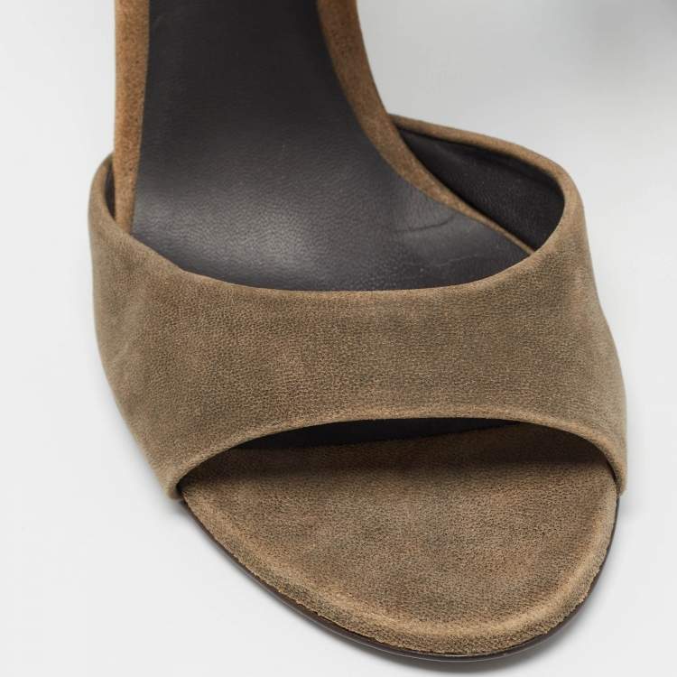 Pre Owned Bottega Veneta Brown Suede Fringe Ankle Strap Sandals Size 39