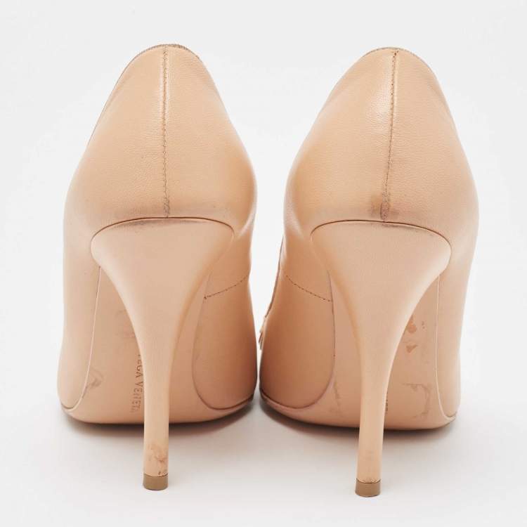 Pre Owned Bottega Veneta Beige Leather Bow Detail Pumps Size 38