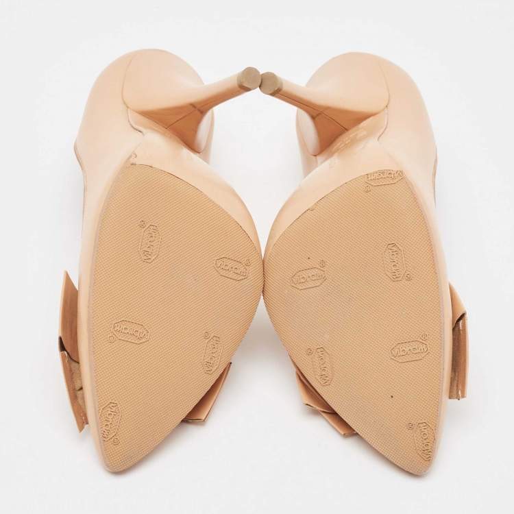 Pre Owned Bottega Veneta Beige Leather Bow Detail Pumps Size 38