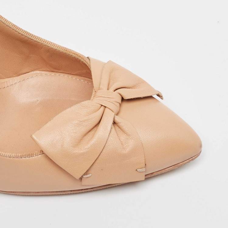 Pre Owned Bottega Veneta Beige Leather Bow Detail Pumps Size 38