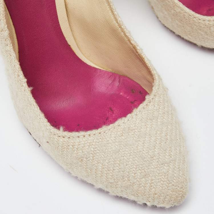 Pre Owned Bottega Veneta Cream Tweed Almond Toe Pumps Size 37