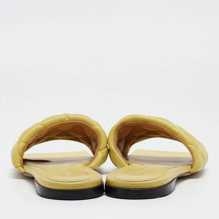 Pre Owned Bottega Veneta Yellow Quilted Leather Flat Slides Size 37