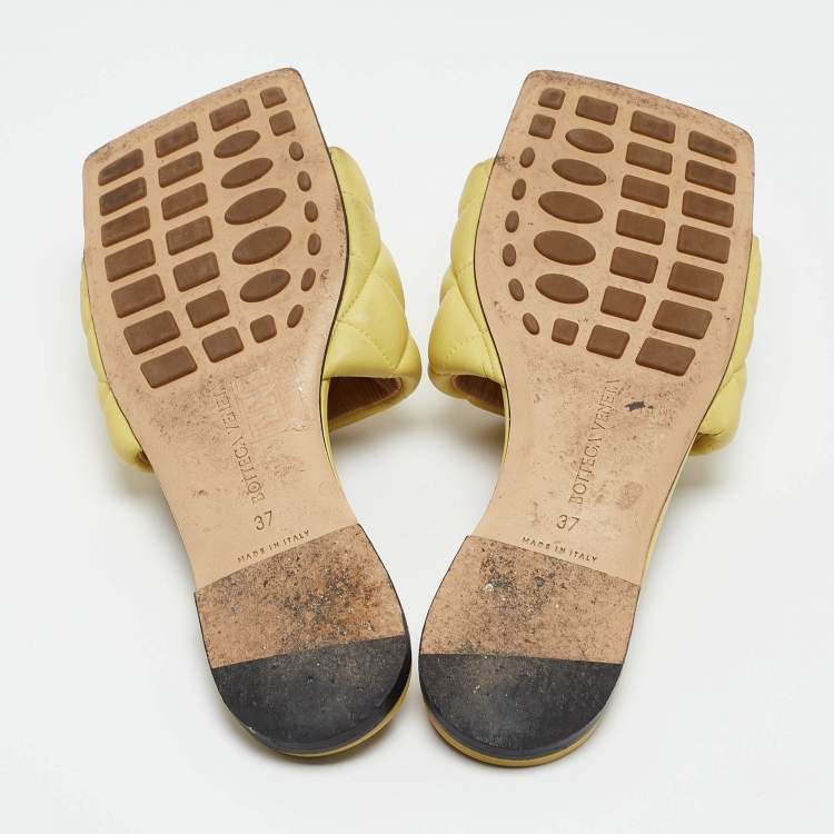 Pre Owned Bottega Veneta Yellow Quilted Leather Flat Slides Size 37