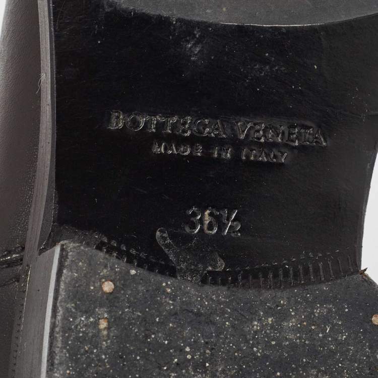 Pre Owned Bottega Veneta Black/Brown Leather Buckle Detail Mid Calf Boots Size 36.5