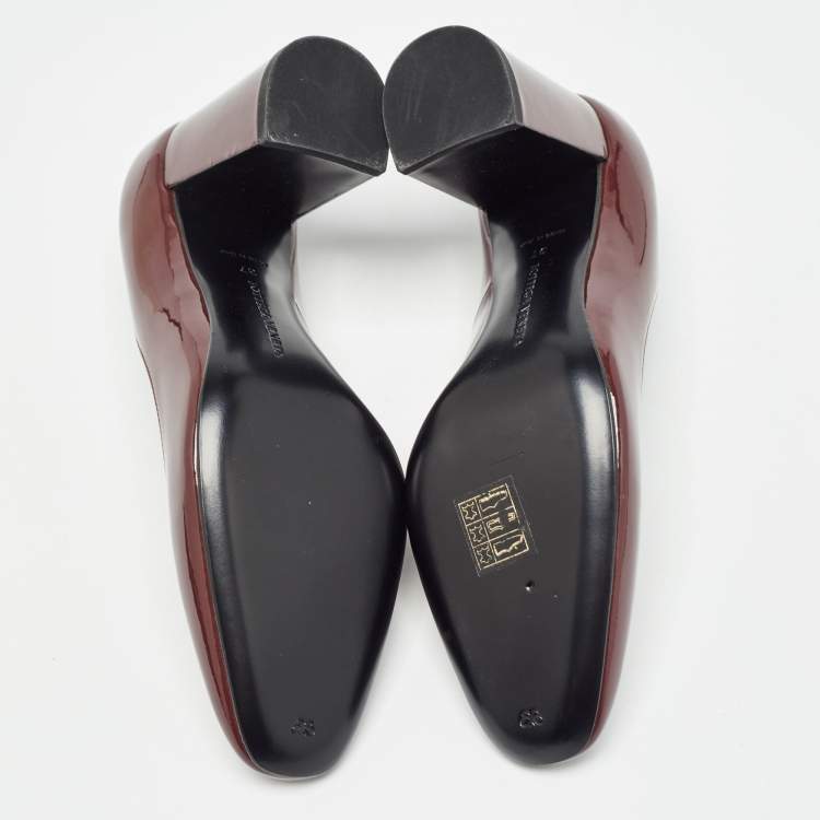 Pre Owned Bottega Veneta Bordeaux Patent Leather Intrecciato Pumps Size 37