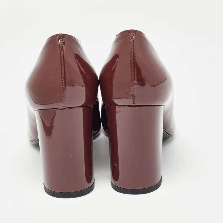 Pre Owned Bottega Veneta Bordeaux Patent Leather Intrecciato Pumps Size 37