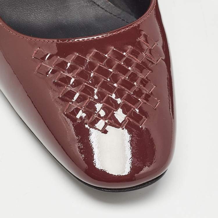 Pre Owned Bottega Veneta Bordeaux Patent Leather Intrecciato Pumps Size 37
