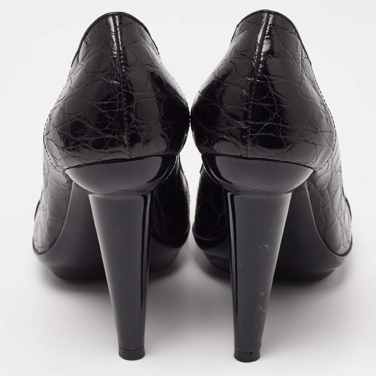 Pre Owned Bottega Veneta Black Croc Leather Round Toe Pumps Size 37